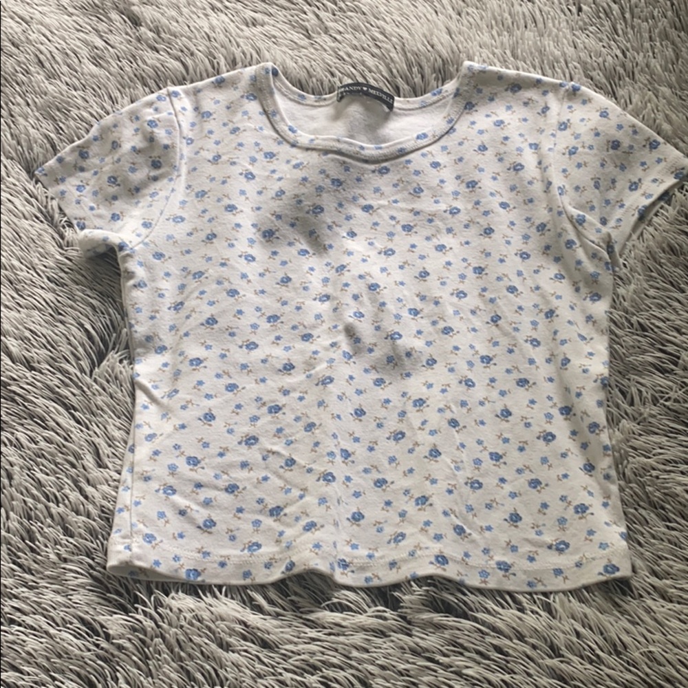 RARE brandy melville blue floral ashlyn top